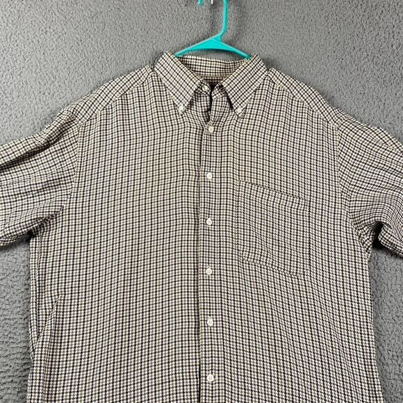 Johnston & Murphy Button Down Shirt Men's Large Brown Houndstooth Preppy Office - Picture 2 of 11